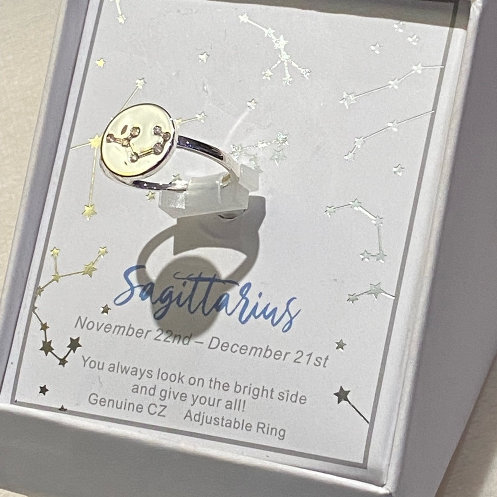 Sagittarius Zodiac Constellation Ring New in Box Genuine CZ Adjustable